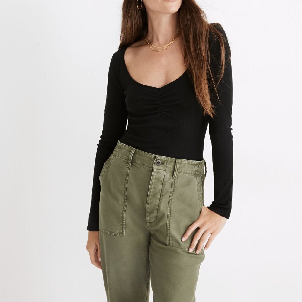 Madewell Sweetheart Fitted Cotton Blend Thong Bodysuit Black Size S NWT